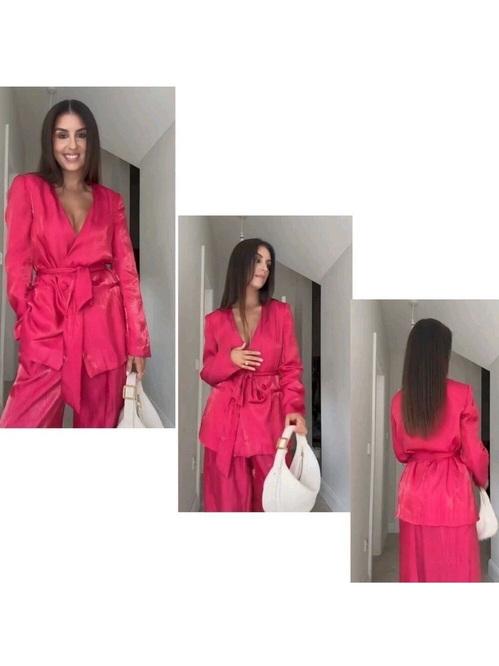 ZARA Women's Blazer Wrinkle Effect Belted fuchsia Hot Pink NWOT relaxed fit